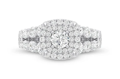 Double Halo Split Shank - Diamond Engagement Ring - All Natural