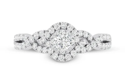 Round Double Halo Twisted Shank - Diamond Engagement Ring - All Natural