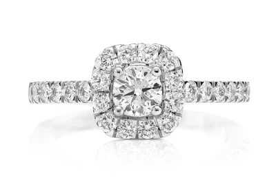 Square Halo Diamond Engagement Ring 14k Solid Gold 0.85ctw