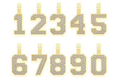 Medium Jersey Number Diamond Pendant 14k Solid Gold 0.35ctw