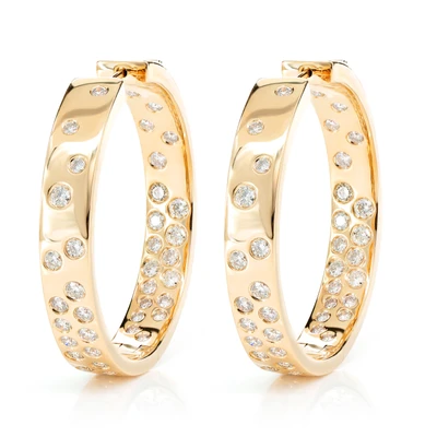 Diamond Gypsy Scattered Hoop Earrings 14k Solid Gold 2.60ctw