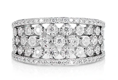 Open Miracle Set Diamond Wide Band Ring 14k Solid Gold 0.65ctw