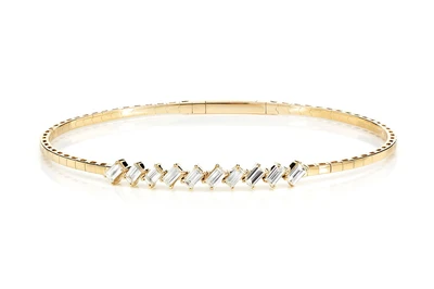 Angled Diamond Baguette Flex Bangle Bracelet 14k Solid Gold 0.85ctw
