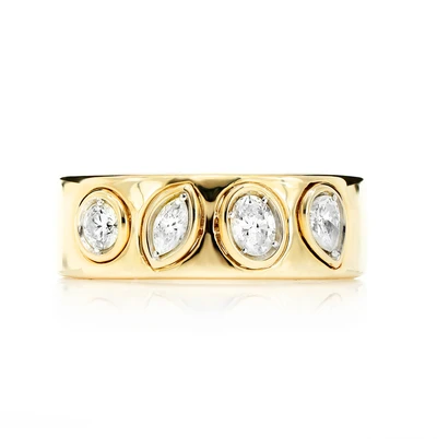 Alternating Multi Shape Diamond Bezel Band Ring 14k Solid Gold 0.40ctw