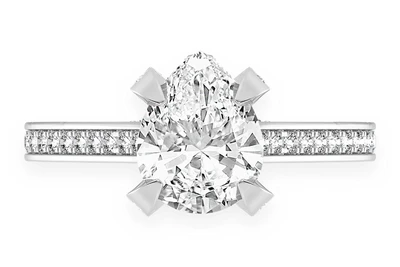 2.00ct Pear Solitaire -deluxe One Row Scallop - Diamond Engagement Ring - All Natural