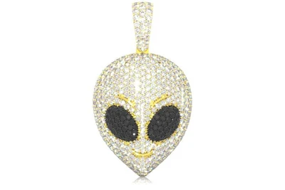 Alien Black & White Diamond Pendant 14k Solid Gold 3.25ctw