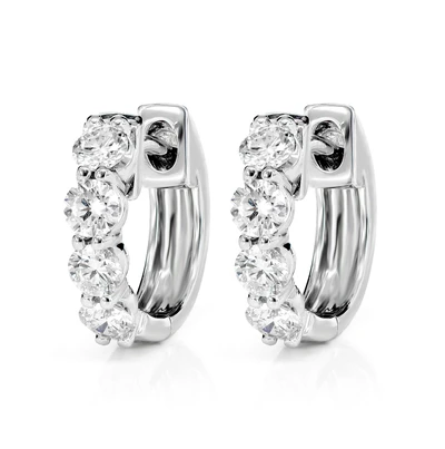 Diamond Shared Prong Huggie Earrings 14k Solid Gold 0.70ctw