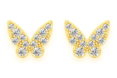 Butterfly Stud Diamond Earrings 14k Solid Gold 0.15ctw