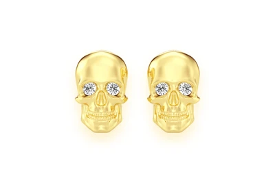 Skull Diamond Stud Earrings 14k Solid Gold 0.10ctw