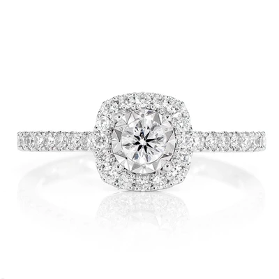 0.35ctw Miracle Set Cushion Halo - Diamond Engagement Ring - All Natural 