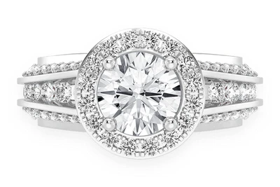 Monst - 1.00ct Round Solitaire - Halo Three Row - Diamond Engagement Ring - All Natural Vs Diamonds