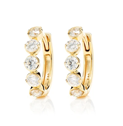 Semi Bezel Diamond Hoop Earrings 14k Solid Gold 1.10ctw