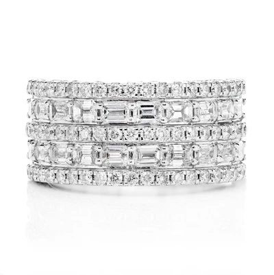 Five Row Baguette And Diamond Band Ring 14k Solid Gold 4.00ctw