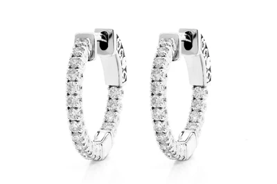 Round Inside-Out Diamond Hoop Earrings 14k Solid Gold 0.75ctw