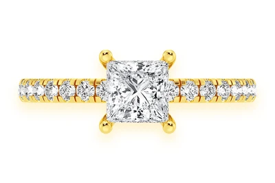 Princess Solitaire One Row Under Halo Ring 14k   