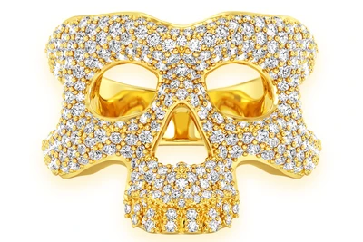Skull Signet Diamond Ring 14k Solid Gold 3.20ctw 