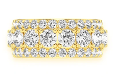 Three Row Diamond Band 14k Solid Gold 3.75ctw