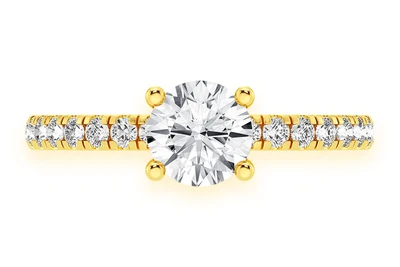 Round Solitaire One Row Under Halo Ring 14k   