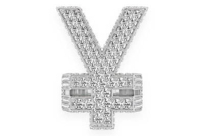 Yen Symbol Signet Diamond Ring 14k Solid Gold 8.50ctw
