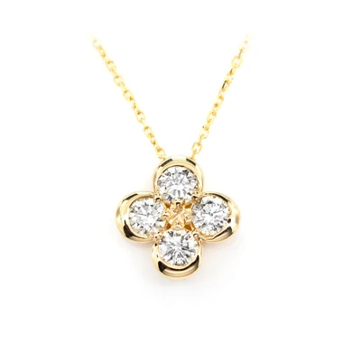 Four Leaf Diamond Clover Diamond Necklace Attached 14k Solid Gold 0.70ctw