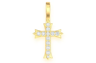 3 Point Cross Diamond Pendant 14k Solid Gold 0.10ctw