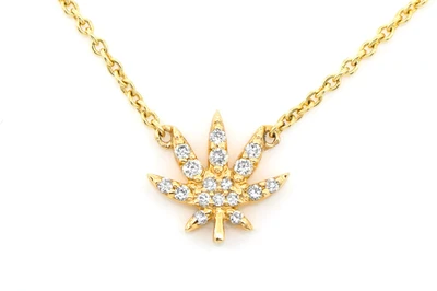 Cannabis Leaf Diamond Pendant Necklace 14k Sold Gold 0.10ctw