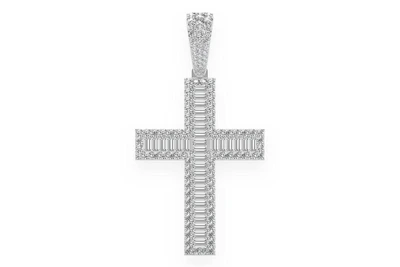 Baguette Cross Diamond Pendant 14k Solid Gold 4.00ctw