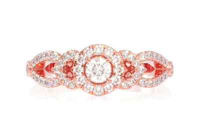 Round Halo Open V Shank Ring 14k   