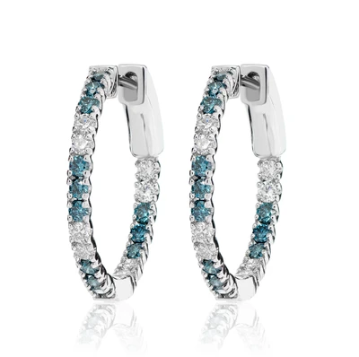 Diamond Inside Outside Hoop Earrings 14k Solid Gold 0.70ctw