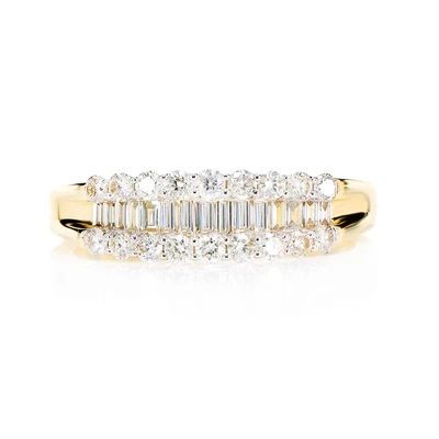 Round And Baguette Diamond Channel Set Band Ring 14k Solid Gold 0.70ctw