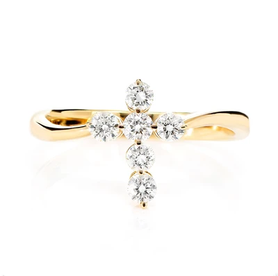 Twist Bezel Diamond Cross Ring 14k Solid Gold 0.40ctw 