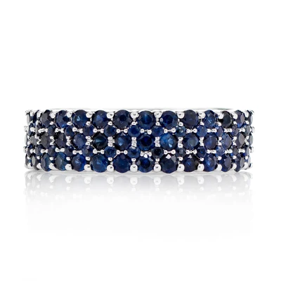 Three Row Sapphire Band Ring 14k Solid Gold 1.12ctw