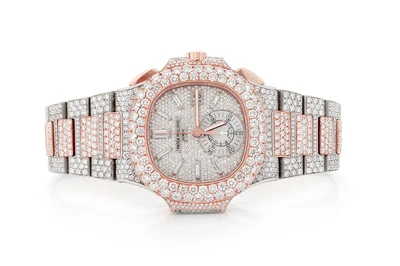Patek Philippe Nautilus (5980) 18k Rose Gold & Steel - 30.00ctw Fully Iced Out