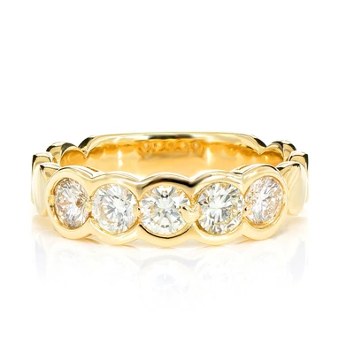 Five Stone Diamond Bezel Scallop Band Ring 14k Solid Gold 1.00ctw 