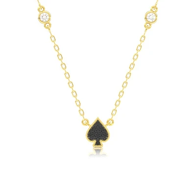 Spade Playing Card Symbol Pendant Attached Necklace 14k Solid Gold 0.30ctw