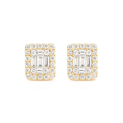 Halo Diamond Baguette Stud Earrings 14k Solid Gold 0.70ctw