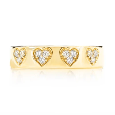 Diamond Heart Cluster Band 14k Solid Gold 0.12ctw