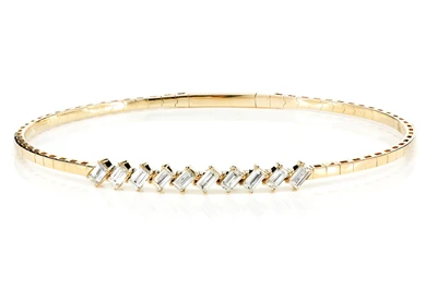 Angled Baguette Diamond Bangle Bracelet 14k Solid Gold 1.00ctw