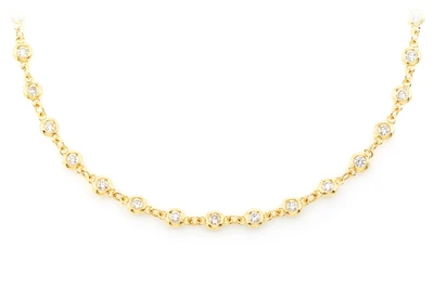 Eternity Round Bezel Set Diamond Necklace 14k Solid Gold 2.25ctw