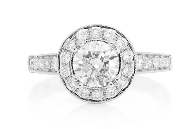 1.00ct Round Solitaire - Millgrain Halo - Diamond Engagement Ring - All Natural
