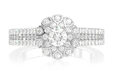 Wishbone Halo Diamond Engagement Ring 0.60ctw - 14k Solid Gold - All Natural 