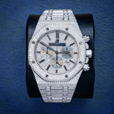 Audemars Piguet Royal Oak Ss 18.48ctw Fg/vs Chrono White Dial - Nc