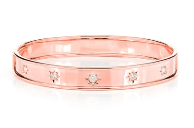 Satin Diamond Star Bangle Bracelet 14k Solid Gold 0.40ctw