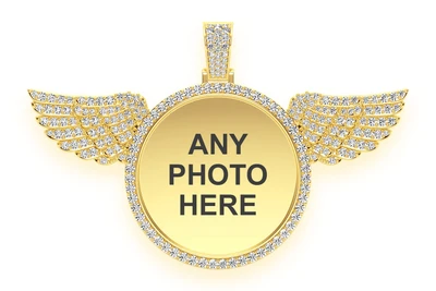 Memory Wings Photo Diamond Pendant 14k Solid Gold 8.50ctw