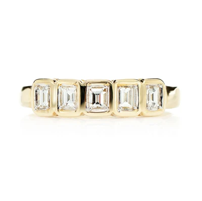 Five Stone Diamond Baguette Bezel Band Ring 14k Solid Gold 0.45ctw 