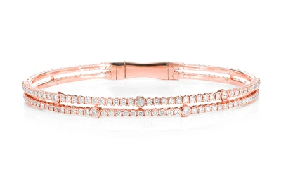 Two Row Scattered Bezel Flex Bangle Bracelet 14k Solid Gold 1.55ctw