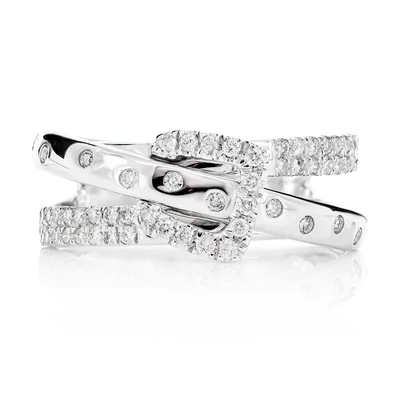 Diamond Belt Buckle Split Shank Ring 14k Solid Gold 0.50ctw