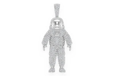 Astronaut Space Diamond Pendant 14k Solid Gold 4.25ctw