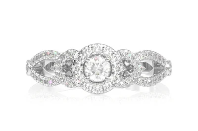 0.50ctw Round Solitaire Halo Open V Shank Diamond Engagement Ring 14k Solid Gold - All Natural 