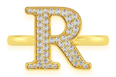 Letter R Diamond Ring 14k Solid Gold 0.50ctw